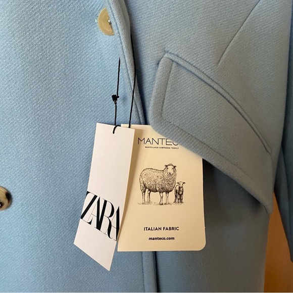 Zara double breasted oversized wool coat sky blue - Picture 7 of 15